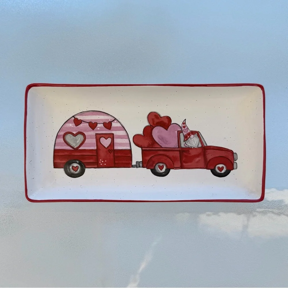 Sheffield Home Valentine Camping Gnome Rectangle Ceramic Serving Tray